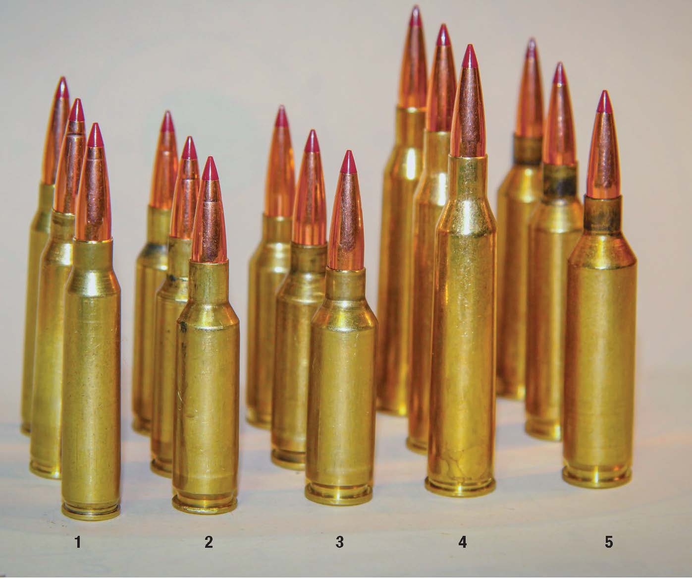 Cartridges used to wring out the 62-grain Hornady ELD-VT bullet include: (1) 223 Remington, (2) 224 Valkyrie, (3) 22 ARC, (4) 220 Swift, and (5) 22 Creedmoor.